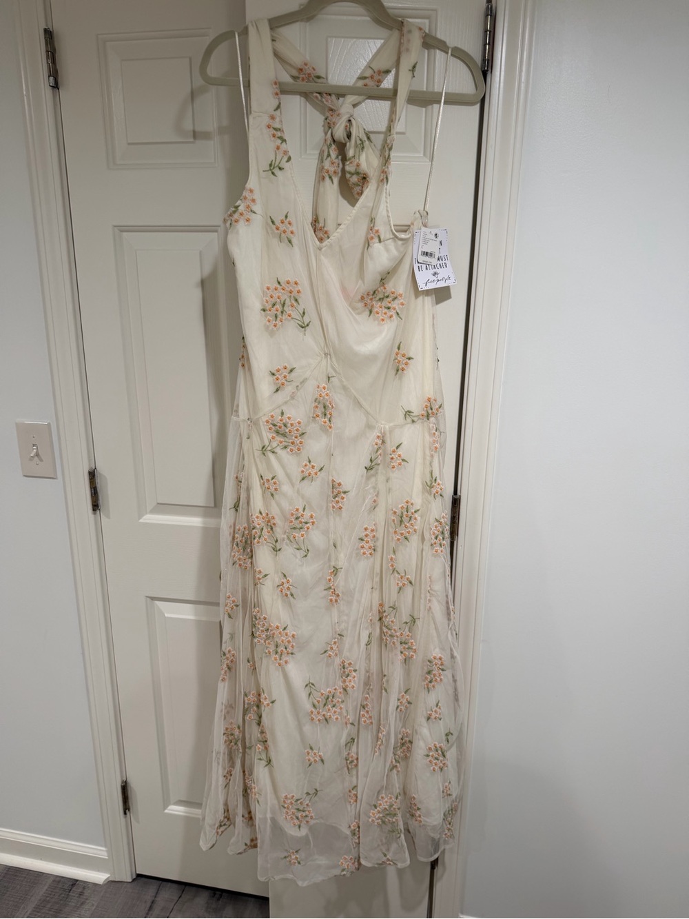 Free People Light Sand Maxi Dress with Orange Blossom Embroidery